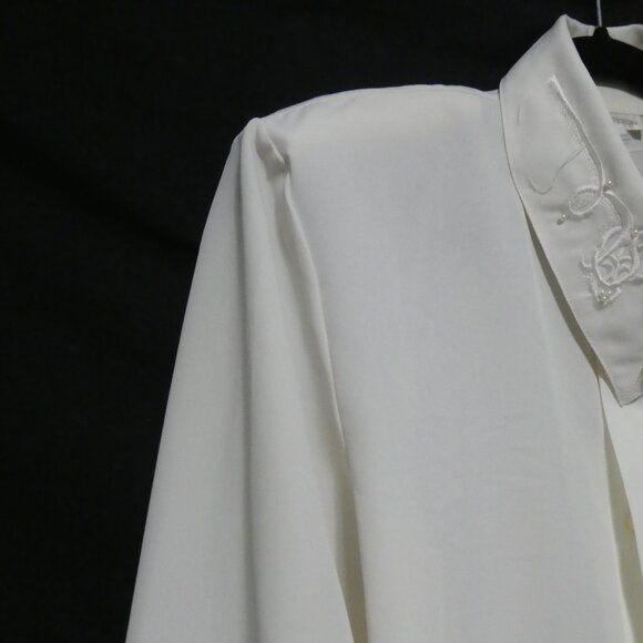 SUSAN HUTTON | size 14 | Elegant White Dress Shirt | Shoulder Pads | Polyester - Picture 3 of 14